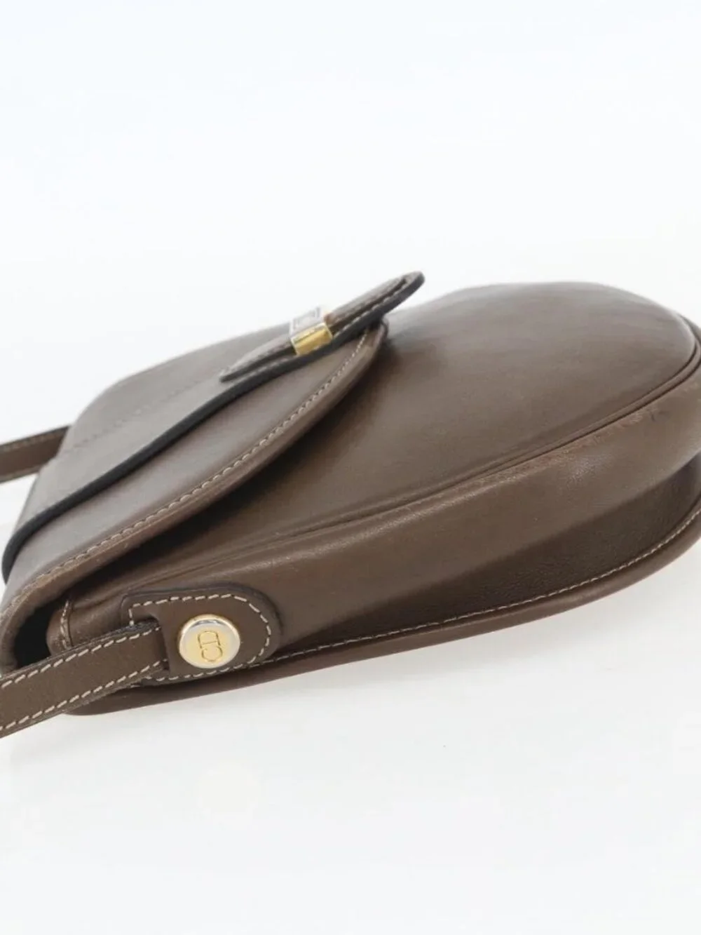 Christian Dior Shoulder Bag Leather Brown Gold Auth 151731 - Picture 4 of 16